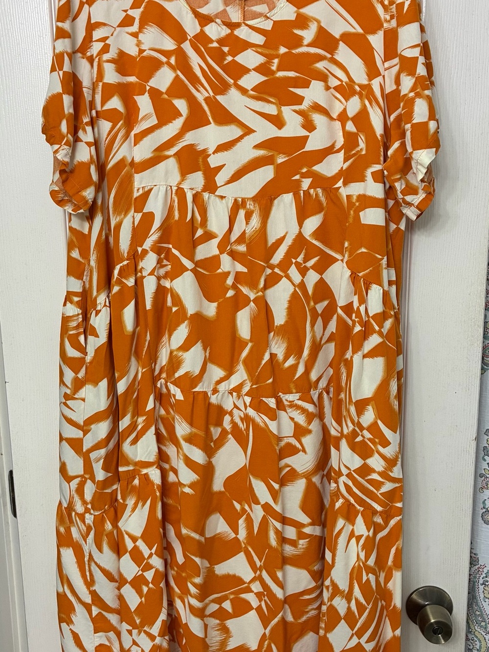 Orange and Cream Abstract Print Midi Dress